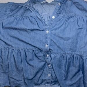 EUC women’s denim style blouse. Oversized for me now until 3rd trimester